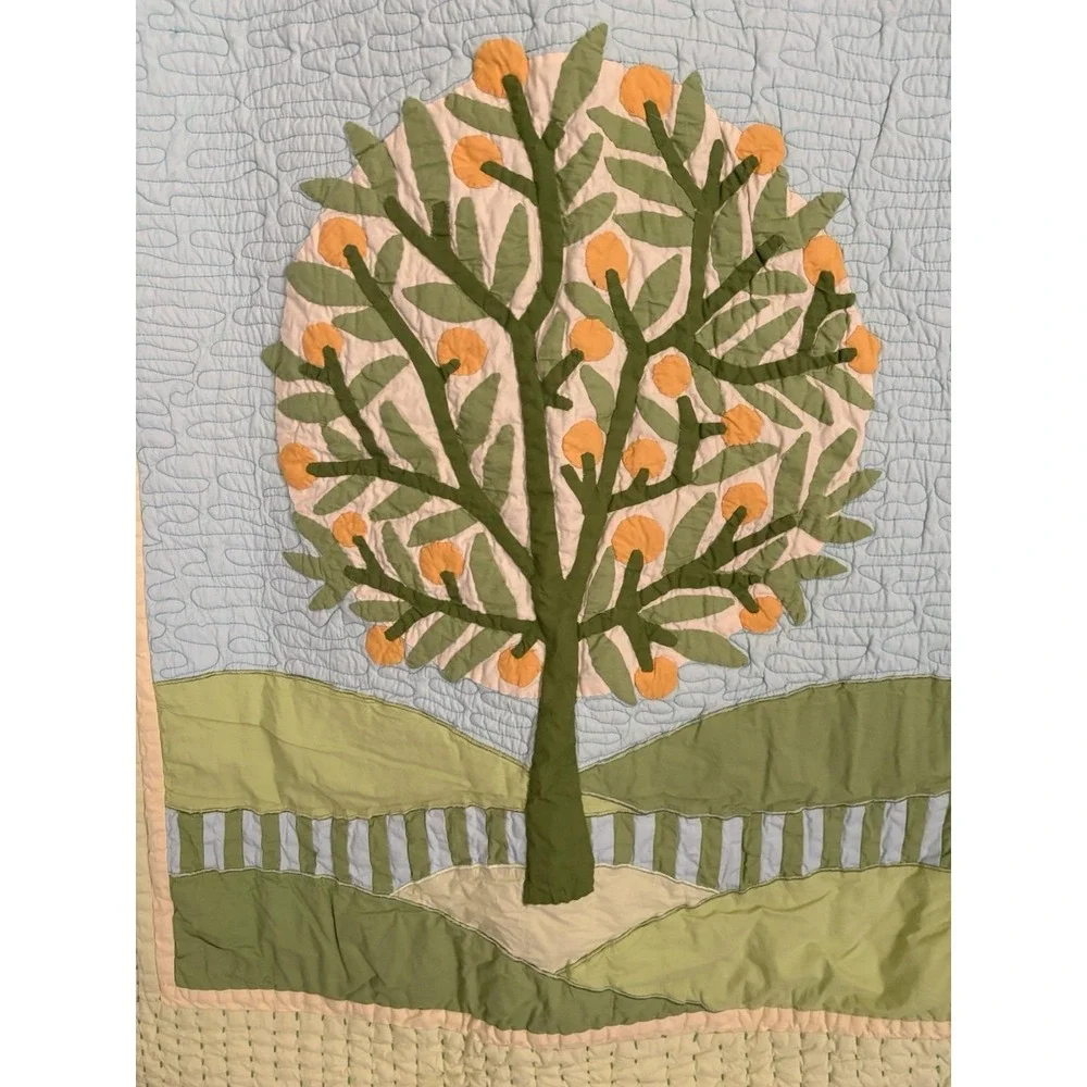 Crate and Barrel The Land of Nod Orange Tree Crib Toddler Bed Quilt Patchwork
